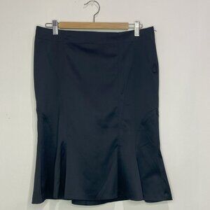 No Tag - Fluted, Side Zip,  Black, Satin, Skirt - Size 10